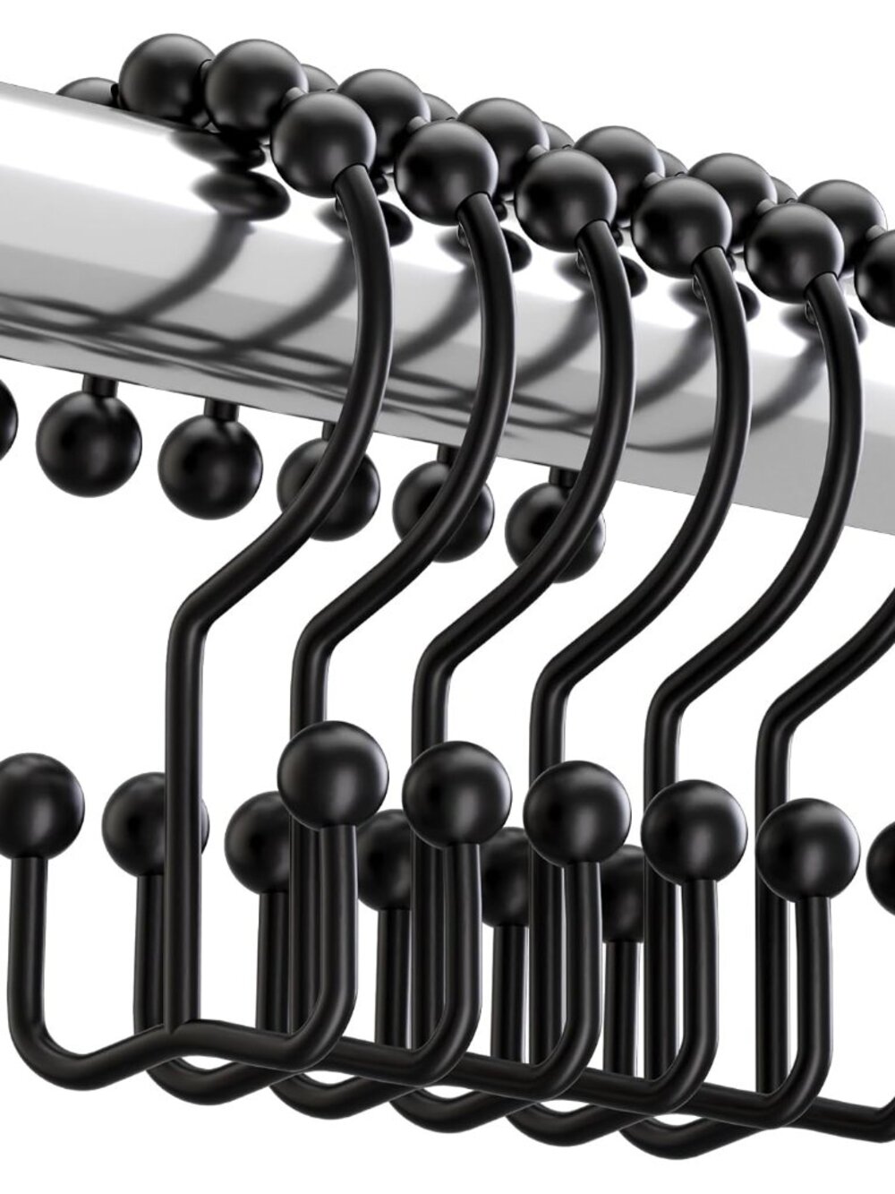 Black Shower Curtain Hooks Rings, Rust-Resistant Metal Double Glide Shower Hooks